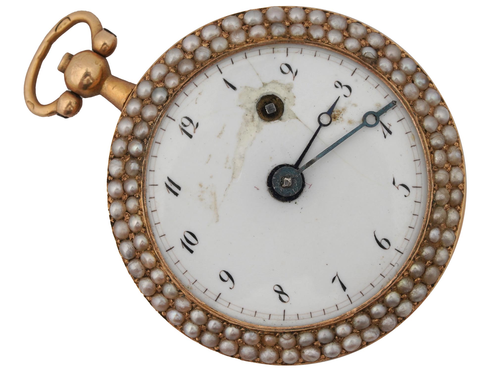 VINTAGE SOLID GOLD PEARLS JEWELRY POCKET WATCH PIC-0